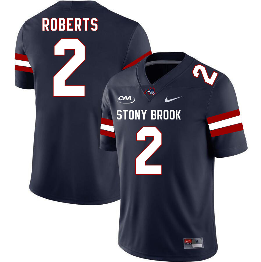 Stony Brook Seawolves #2 AJ Roberts College Football Jerseys Stitched Sale-Navy
